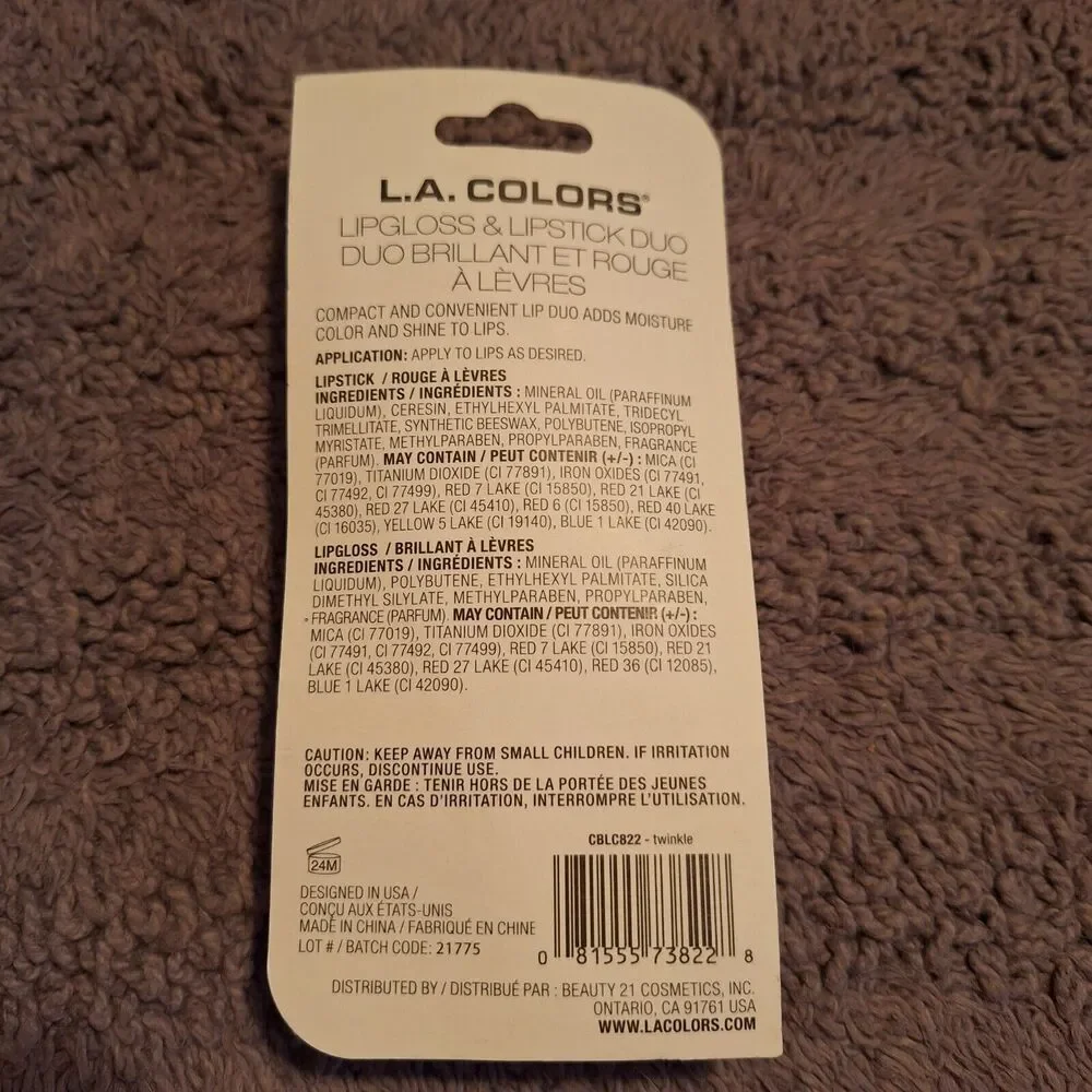 LA Colors Lip Duo Twinkle Gloss and Lipstick Pink Shimmery CBLC822 New‎